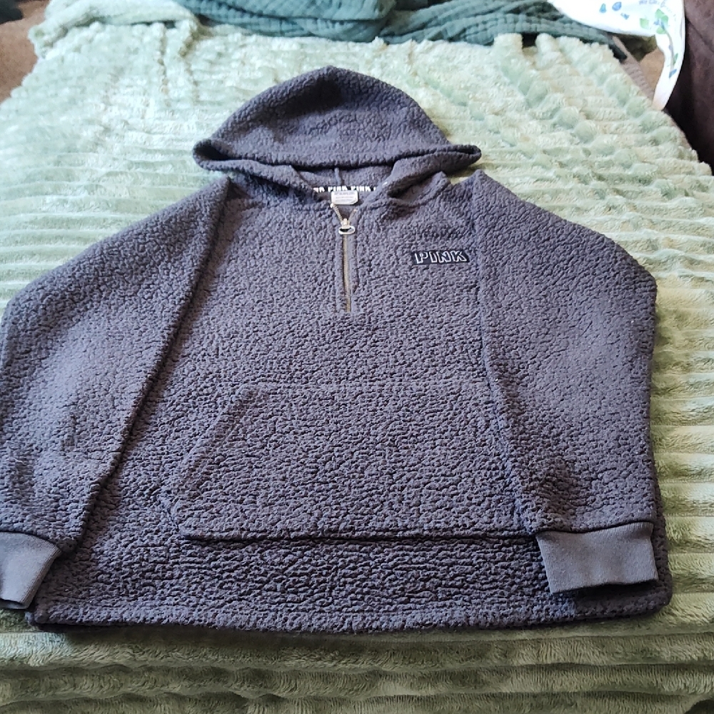 PINK By Victoria's Secret Quarter Zip Hooded Kangaroo Pocket Top